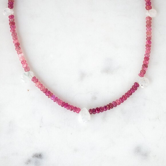 Gorgeous Pink Tourmaline & Moonstone Necklace Unique Handmade Necklace Beautiful - Picture 9 of 15